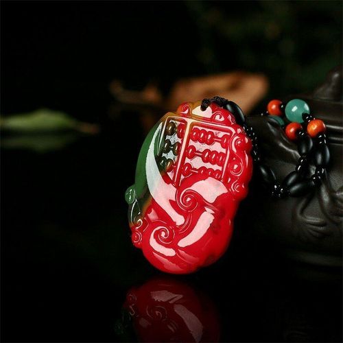 Pendentif En Jade Boulier Sculpté À La Main En Sang De Poulet Naturel, Boutique De Mode, Bijoux Couleur Ruyi, Collier Cadeau, Accessoires