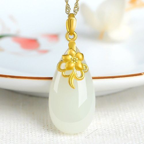 Pendentif D'eau Sculpté À La Main En Calcédoine Verte Naturelle, Bijoux Boutique De Mode, Accessoires De Collier En Agate Incrustés En Argent 925 Pour Femmes