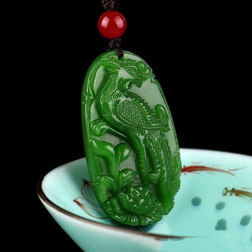 Pendentif En Jade De Phénix Sculpté À La Main, Vert Naturel, Bijoux À La Mode, Collier De Pivoine Pour Hommes Et Femmes