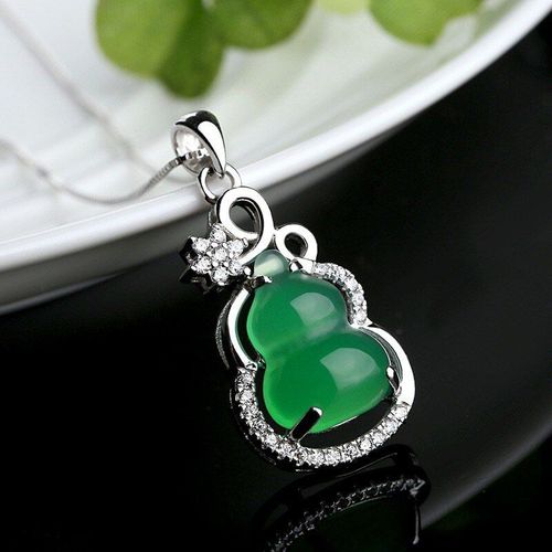 Pendentif Gourde En Calcédoine Verte Naturelle, Collier Incrusté D'argent 925, Sculpté À La Main, Bijoux De Boutique De Mode, Pour Hommes Et Femmes