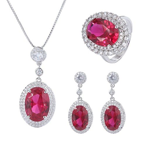 Ensemble De Bijoux De Luxe En Argent Sterling 925 Pour Femmes, Pierres Précieuses En Rubis, Pendentif, Bague, Boucle D'oreille, Fête De Mariage