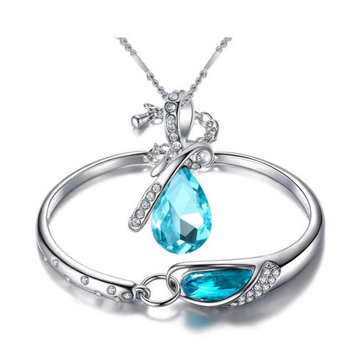 Ensemble De Bracelets Et Pendentifs En Pierres Précieuses Pour Femmes, Bijoux En Cristal Bleu, Accessoires En Diamant, Cadeau De Fête