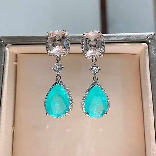 Boucles D'oreilles Pendantes En Pierre Précieuse Pour Femme, Bijoux De Fête De Mariage, En Argent Sterling 2021, Imitation Paraiba, Tourmaline, Rubis, Tendance 925