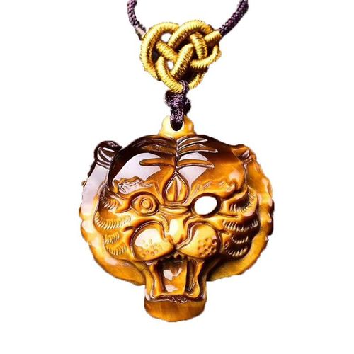 Pendentif En Pierre D'oeil De Tigre Sculpté À La Main, Collier Avec Chaîne, Amulette Porte-Bonheur, Bijoux Fins Pour Hommes Et Femmes, Cadeau, Livraison Directe
