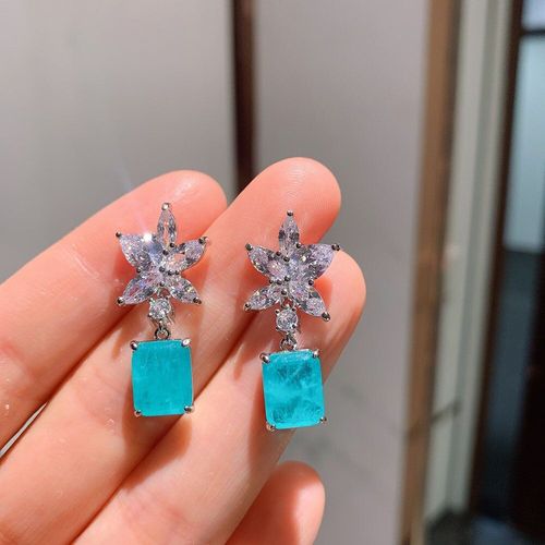 Boucles D'oreilles En Argent Massif Pour Femmes, Bijoux Fins En Forme De Goutte D'eau, Moissanite, Paraiba, Tourmaline, 100%