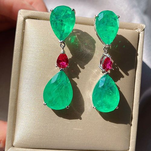 Boucles D'oreilles Vintage En Argent Sterling 925, Paraiba, Tourmaline, Émeraude, Goutte De Pierres Précieuses, Pour Femmes, Bijoux Fins De Mariage