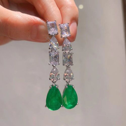 Boucles D'oreilles Pendantes En Argent Sterling 2021, Paraiba, Tourmaline, Émeraude, Diamants De Laboratoire Pour Femmes, Bijoux Fins, Cadeau De Fête Élégant, Tendance 925