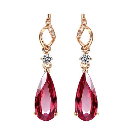 Boucles D'oreilles En Forme De Goutte Avec Pierres Précieuses Pour Femme, Bijoux De Luxe, Style Vintage, Rubis, Diamant, Cristal Rouge, Or Rose 18k, Cadeau