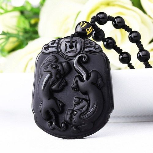 Collier Double Pendentif En Obsidienne Noire Naturelle Pour Homme Et Femme, Bijoux À La Mode, Porte-Bonheur Et Sécurité