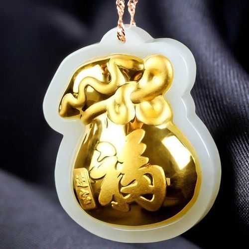 Collier En Jade Doré, Bijoux Fins Chinois, Pendentif Hetian Jade Futai, Amulette Porte-Bonheur Pour Couple, Sac De Bénédiction