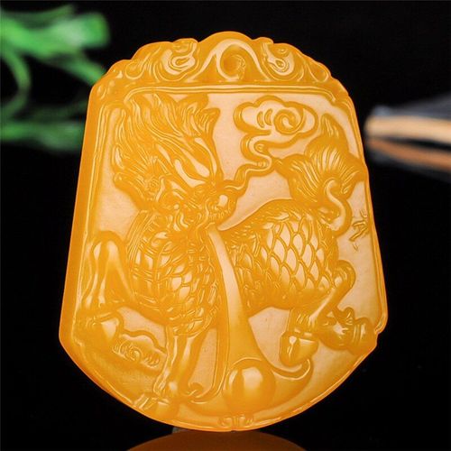 Collier Pendentif En Jade De Kirin Jaune Naturel Sculpté À La Main, Pour Hommes Et Femmes, Plaque En Jade De Protection Du Mal De La Paix
