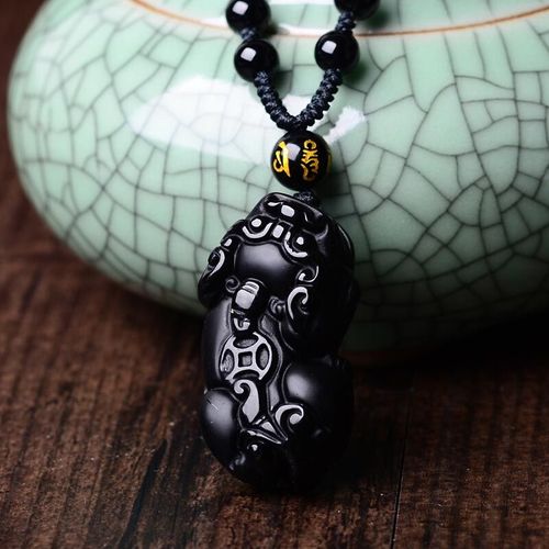 Collier Amulette Porte-Bonheur En Obsidienne Noire Naturelle, Pendentif Pixiu, Bijoux En Cristal, Troupes Courageuses, Vente En Gros, Cadeau, Bijoux Fins