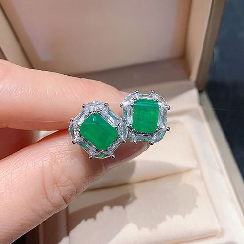 Boucles D'oreilles En Argent Sterling 925 Pour Femme, Bijoux Fins, Imitation De Luxe, 6x8, Rubis, Émeraude, Cadeau De Fiançailles, Mariage