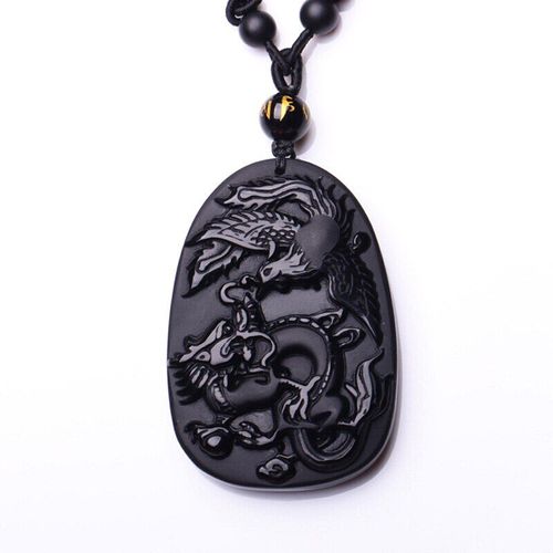 Pendentif En Obsidienne Noire Naturelle, Sculpture Chinoise, Bijoux En Jade, Collier Dragon Et Phénix, Livraison Directe