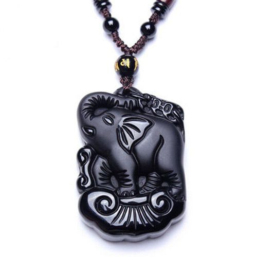 Collier Pendentif En Obsidienne Noire, Livraison Directe, Amulette Porte-Bonheur Éléphant Jixiangruyi, Bijoux En Cristal Fin