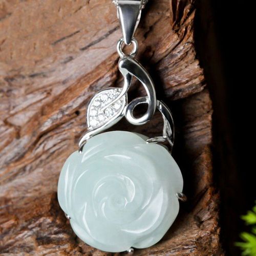 Collier En Argent S925 Avec Pendentif Rose En Jade Naturel, Amulette Porte-Bonheur Sculptée À La Main De Style Chinois, Cadeau, Livraison Directe