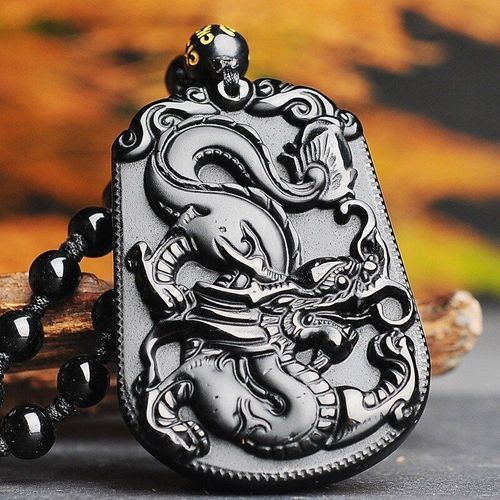Pendentif Dragon Du Zodiaque En Obsidienne Naturelle, 12 Bijoux À La Mode Pour Hommes Et Femmes, Collier Dragon Du Zodiaque Sculpté À La Main