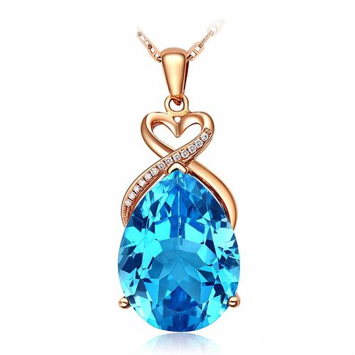 Colliers De Luxe En Or Rose 18 Carats Pour Femmes, Aigue-Marine, Cristal Bleu, Topaze, Pierres Précieuses, Pendentif En Diamant, Chaîne Ras Du Cou, Bijoux