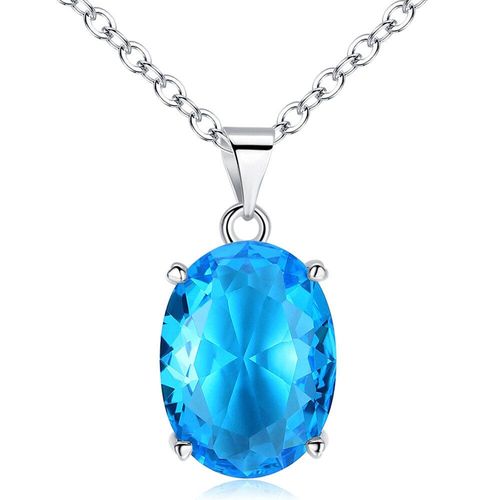 Collier Avec Pendentif En Aigue-Marine Pour Femmes, Gros Carat, Pierres Précieuses, Diamant, Bleu, Cristal, Blanc, Or, Argent, Chaîne Ras Du Cou, Bijoux
