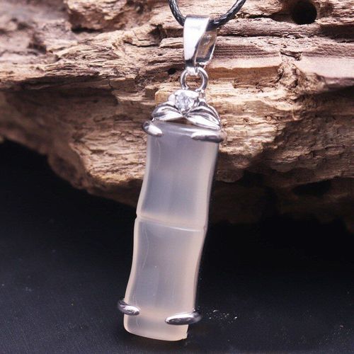 Pendentif En Bambou Sculpté À La Main En Calcédoine Verte Naturelle, Bijoux À La Mode, Collier En Agate Verte Incrusté D'argent 925 Pour Hommes Et Femmes