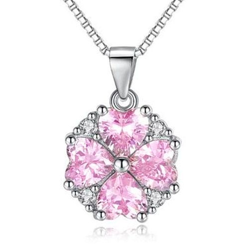 Collier Ras Du Cou Chic En Cristal Rose Pour Femmes, Pendentif Fleur Trèfle, Zircon, Diamant, Pierres Précieuses, Bijoux, Blanc, Or, Argent, Cadeau