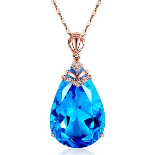 Collier Avec Pendentif En Pierres Précieuses Pour Femmes, Cristal Bleu, Or Rose, Ras Du Cou, Robe De Soirée, Bijoux À La Mode, Cadeaux
