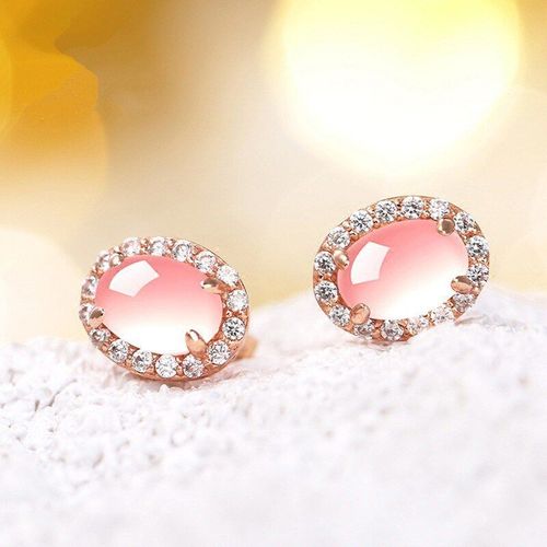 Boucles D'oreilles En Calcédoine Rose Naturelle Sculptée À La Main, En Forme De Goutte D'eau, Bijoux De Boutique De Mode Pour Femmes, Accessoires Incrustés D'argent 925