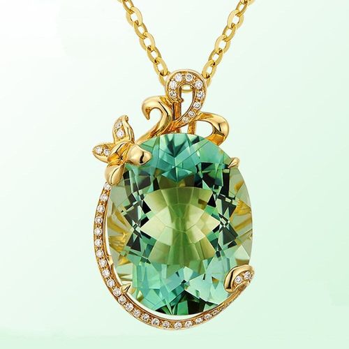 Collier Avec Pendentif En Diamant Pour Femme, Pierres Précieuses, Émeraude Ovale, Cristal Vert, Or 18k, Chaîne Ras Du Cou, Bijoux Vintage