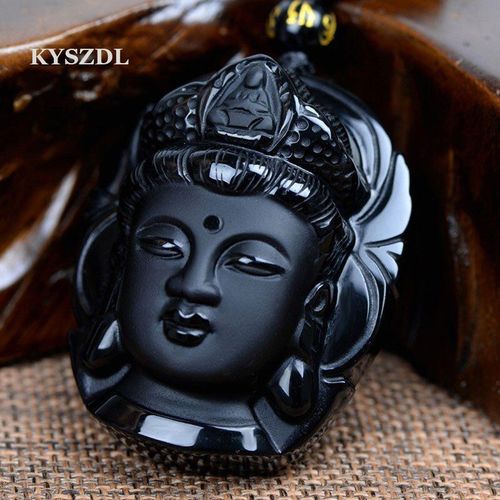 Collier Pendentif Guanyin Obsidienne Naturelle Pour Hommes Et Femmes, Breloques En Pierre De Jades Noires Authentiques, Statue De Bouddha, Amulette Porte-Bonheur, Cadeaux