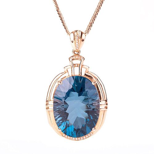 Colliers Ras Du Cou En Cristal Bleu Topaze Aigue-Marine Pour Femmes, Pendentifs En Diamant, Couleur Or Rose 18k, Bijoux Cadeau
