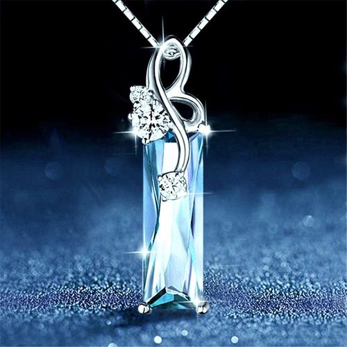 Aigue-Marine Pierres Précieuses Diamant Pendentif Colliers Femmes Blanc Or Argent Couleur Ras Du Cou Chaîne Bijoux Argent Bague Bijoux Crystal