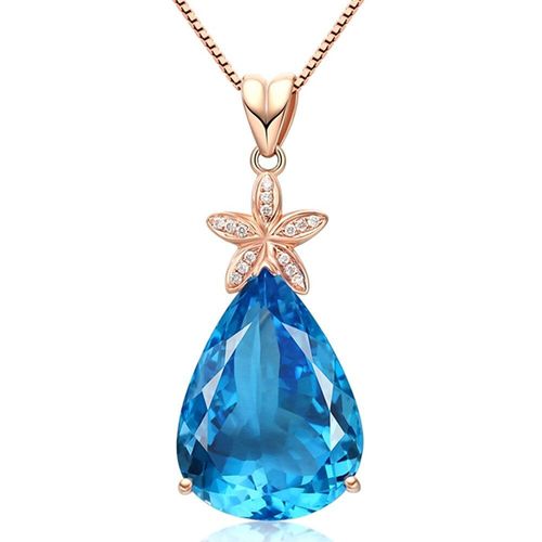 Collier Ras Du Cou En Cristal Bleu Aigue-Marine Pour Femme, Pendentif En Pierres Précieuses, Couleur Or Rose, Topaze, Diamant Zircon, Bijoux