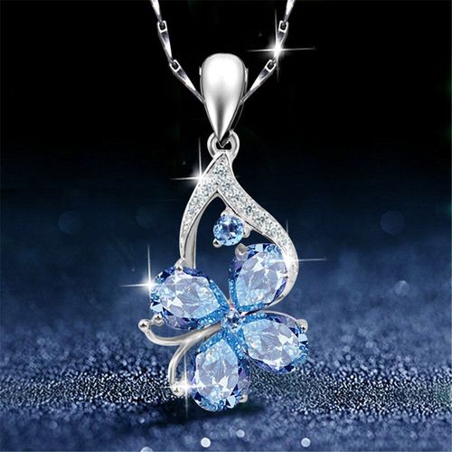 Collier À Pendentif En Diamant Pour Femmes, Pierres Précieuses, Bleu Cristal, Blanc, Or, Ras Du Cou, Couleur Argent, Bijoux, Bague, Cadeaux