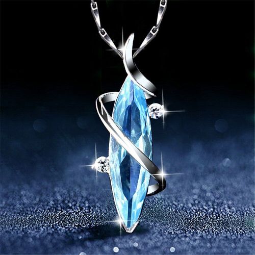 Collier À Pendentif En Aigue-Marine Bleue Pour Femmes, Pierres Précieuses, Diamant, Cristal Blanc, Or, Argent, Chaîne Ras Du Cou, Bijoux Cadeau