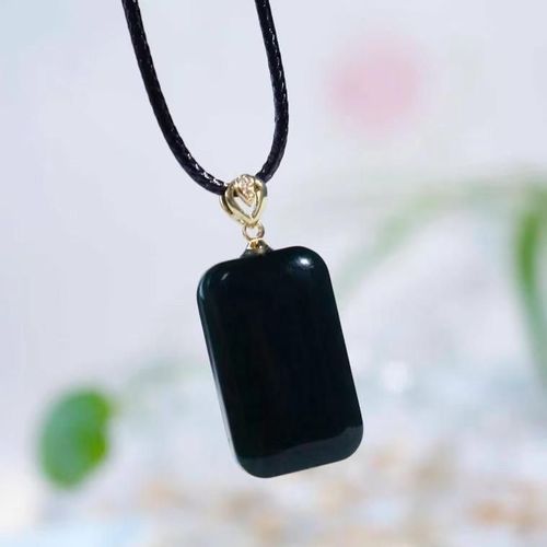 Collier Pendentif Rectangulaire En Jade Noir Naturel Pour Femmes, Breloques En Pierre Hetian Jades, Porte-Bonheur, Amulette, Bijoux Cadeaux