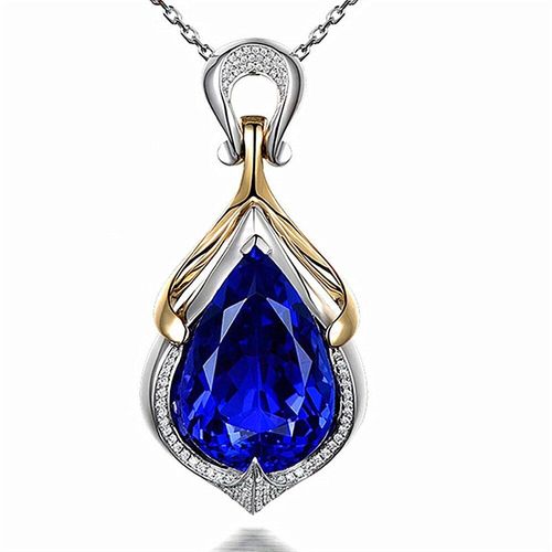 Grand Collier Ras Du Cou En Cristal Saphir Bleu Pour Femmes, Bijoux De Luxe, Pierres Précieuses, Pendentif En Diamant, Blanc, Or, Argent, 10 Carats