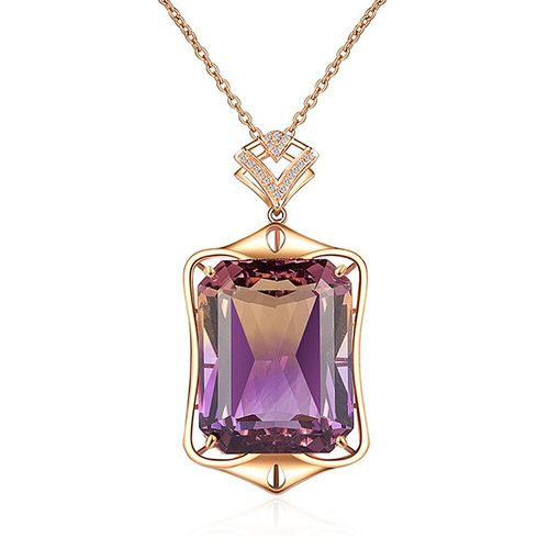Collier En Améthyste Cristal Citrine Violet Pour Femmes, Élégant, Pendentif En Diamant, Couleur Or Rose, Bijoux, Bague, Cadeau