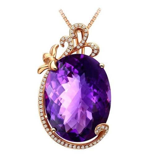 Grand Pendentif En Améthyste Pour Femmes, Collier En Cristal Violet, Pierre Précieuse, Or Rose 18k, Zircon, Bijoux De Luxe, Cadeau De Fête