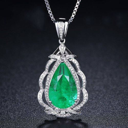 Colliers Avec Pendentif En Diamant Pour Femmes, Bijou Classique En Forme De Goutte D'eau, Émeraude, Or Blanc 18k, Couleur Argent, 9 Carats