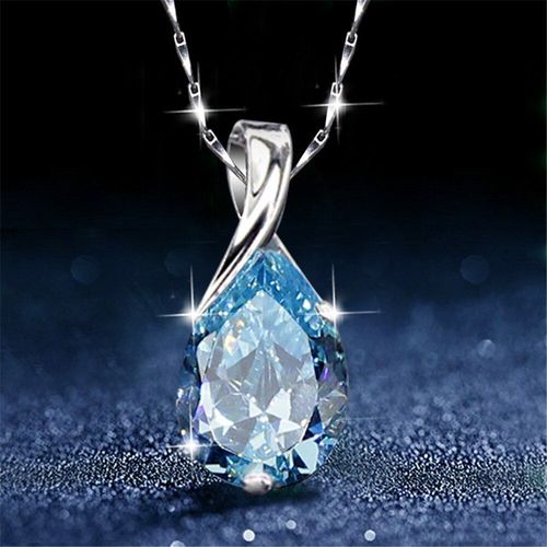 Aigue-Marine Pierres Précieuses Diamant Pendentif, Colliers Pour Femmes Goutte Bleue Cristal Blanc Or Argent Couleur Ras Du Cou Bijoux Cadeaux