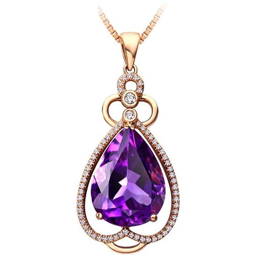 Collier Avec Pendentif En Cristal Améthyste Pour Femmes, Grand Bijou Ras Du Cou En Forme De C¿Ur, Zircon, Couleur Or Rose, Cadeau