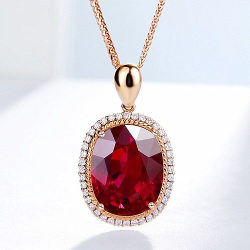 Grands Colliers De Luxe Ovales Pour Femmes, En Cristal Rouge, Rubis, Pierres Précieuses, Pendentif En Diamant, Couleur Or Rose 14k, Ras Du Cou, Bijoux Cadeaux