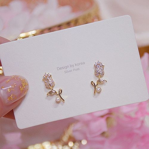Boucles D'oreilles En Zircon Rose Pour Femmes, Bijoux En Strass, Fleurs Papillon, Cadeau De Mariage