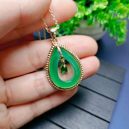 Pendentif En Jade Pour Femmes, Bijoux En Pierre De Jades Naturelle Authentique, Amulette, Breloques Chrysoprase, Calcédoine Verte, Cadeaux