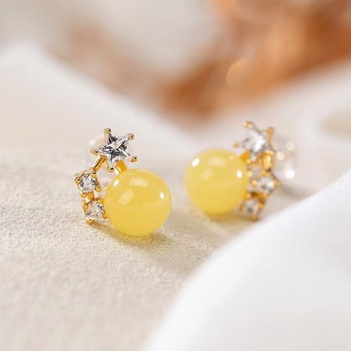 Boucles D'oreilles En Argent Sterling 100% Pour Femmes, Bijoux De Guérison Naturels, Ambre Jaune De La Baltique, Plaqué Or, 925