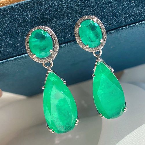 Grandes Boucles D'oreilles En Argent Sterling 925 Pour Femmes, Bijoux Fins, Vintage, Paraiba, Tourmaline, Émeraude, Pour Mariage