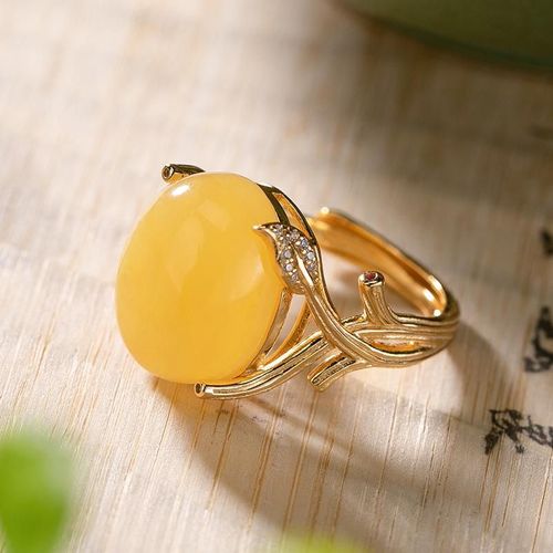 Bague En Argent Sterling 100% Ambre Avec Zircon Plaqué Or, Bague En Cire D'abeille Pour Femmes, Bijoux De Guérison, Bracelet De Mariage, Cadeau Pour Petite Amie Et Maman, 925