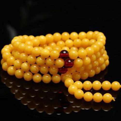Bracelet Élastique En Ambre De La Baltique Pour Hommes Et Femmes, Collier De Perles En Cire D'abeille Jaune De 6mm, 108 Brins, Bijoux De Méditation Mala