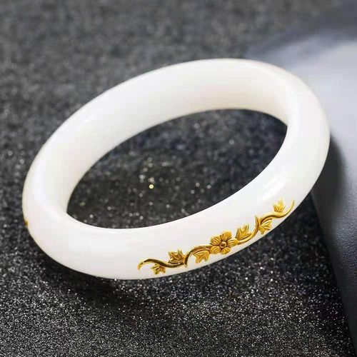 Bracelet ¿Il De Chat Naturel Pour Femmes, Bijoux En Jade Vert, Jadéite, Fleur De Prunier Doré