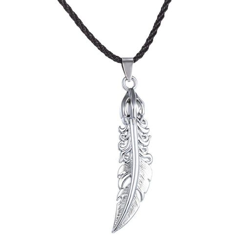 Collier Rétro En Acier Inoxydable Pour Hommes, Pendentif Plume, Bijoux Flash Unisexe, Ras Du Cou, Cordon Noir, Chaîne En Cuir Réglable